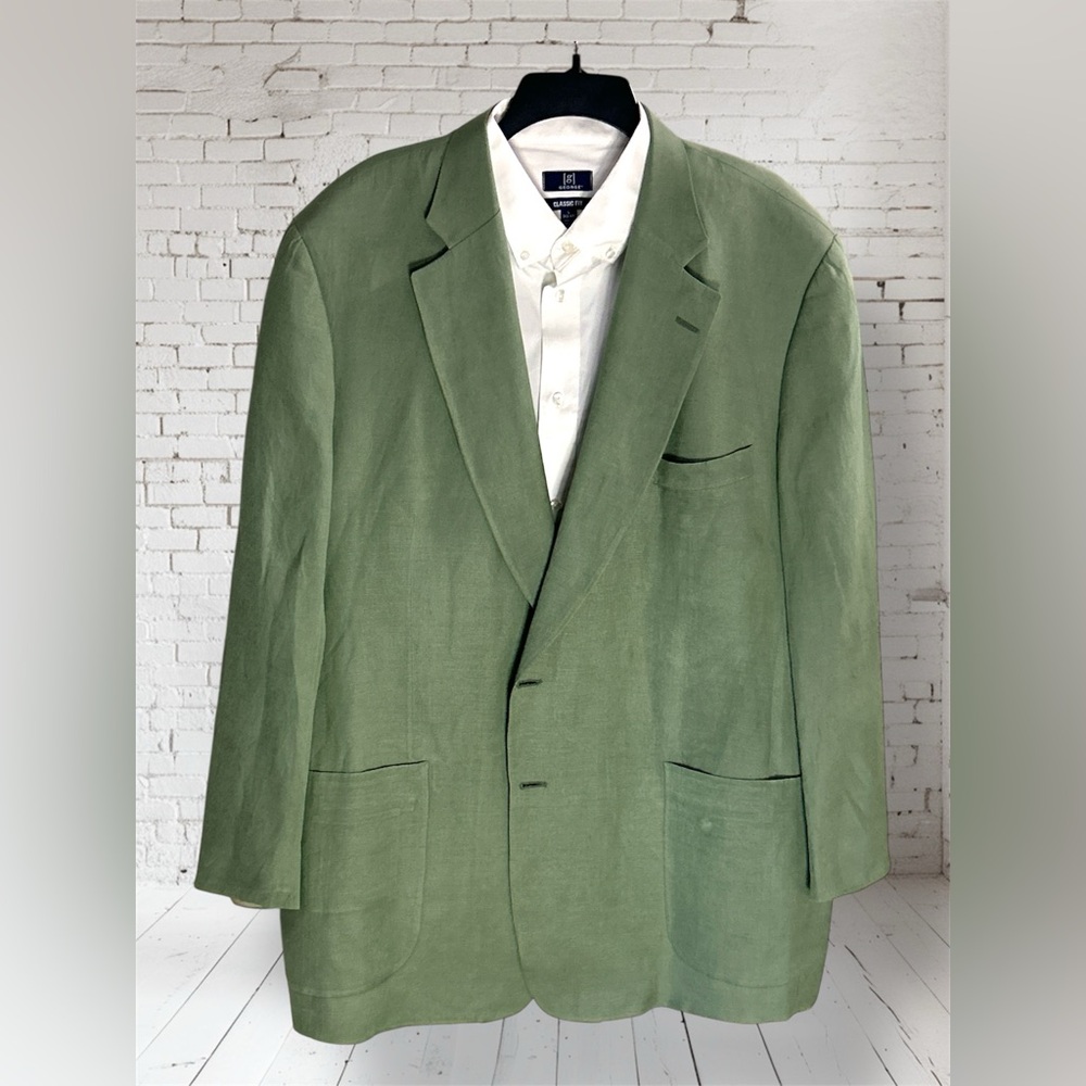 Paul Stuart Men’s  48 TALL/LONG Sage Linen Jacket/Blazer Made in Canada